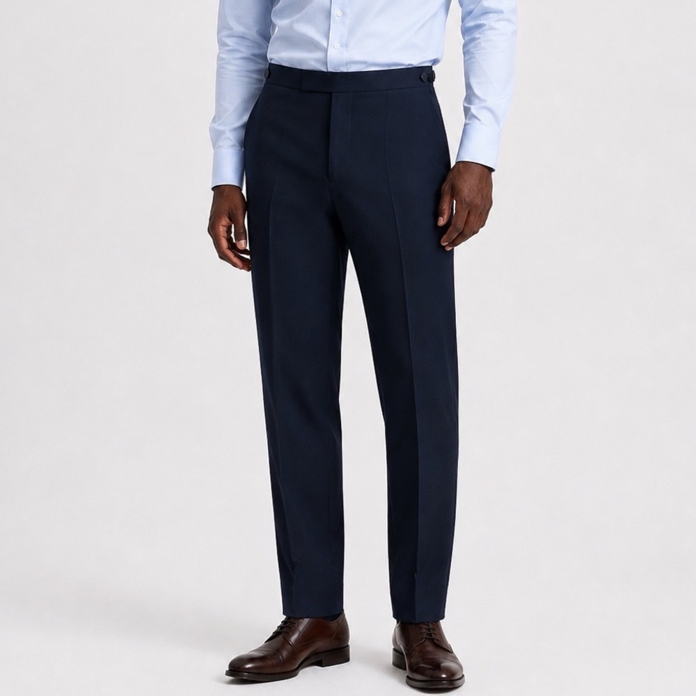 REISS Hope Travel Trousers Mens 30R Navy Wool Blend Modern Fit Dress Pants